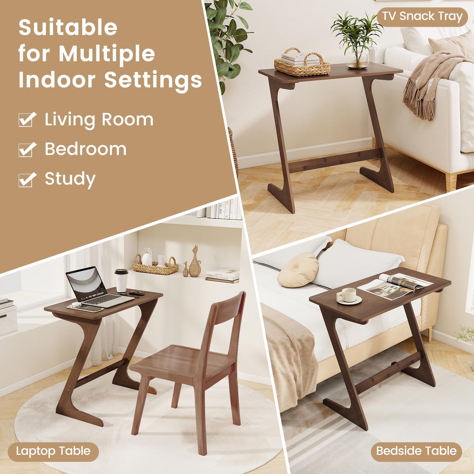 Z-Shaped Bamboo TV Tray Table Set of 2