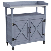 Outdoor Wooden Potting Bench with Storage Cabinet