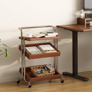 Solid Wood Rolling End Table Cart with Adjustable Storage
