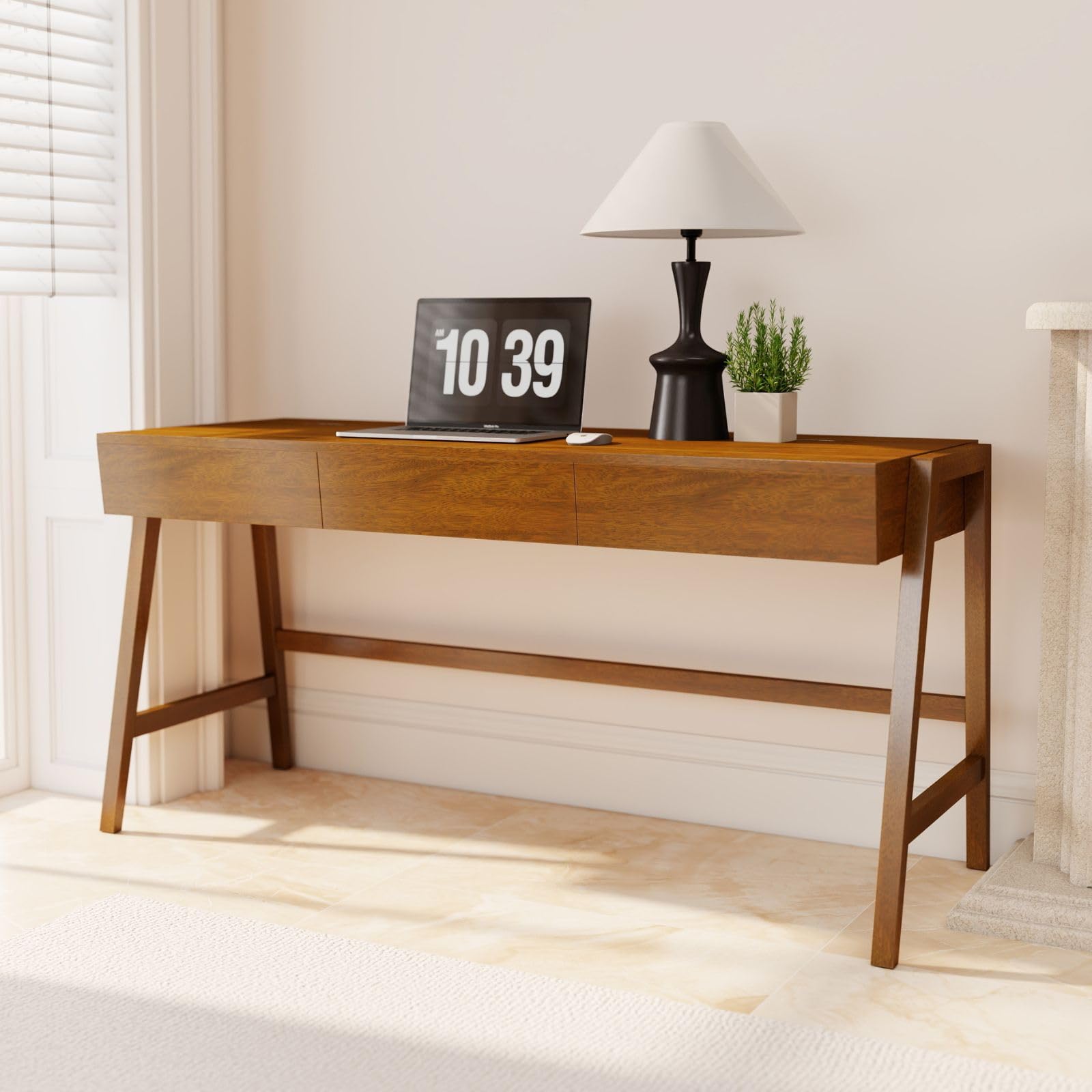 Solid Wood Writing Desk with Drawers