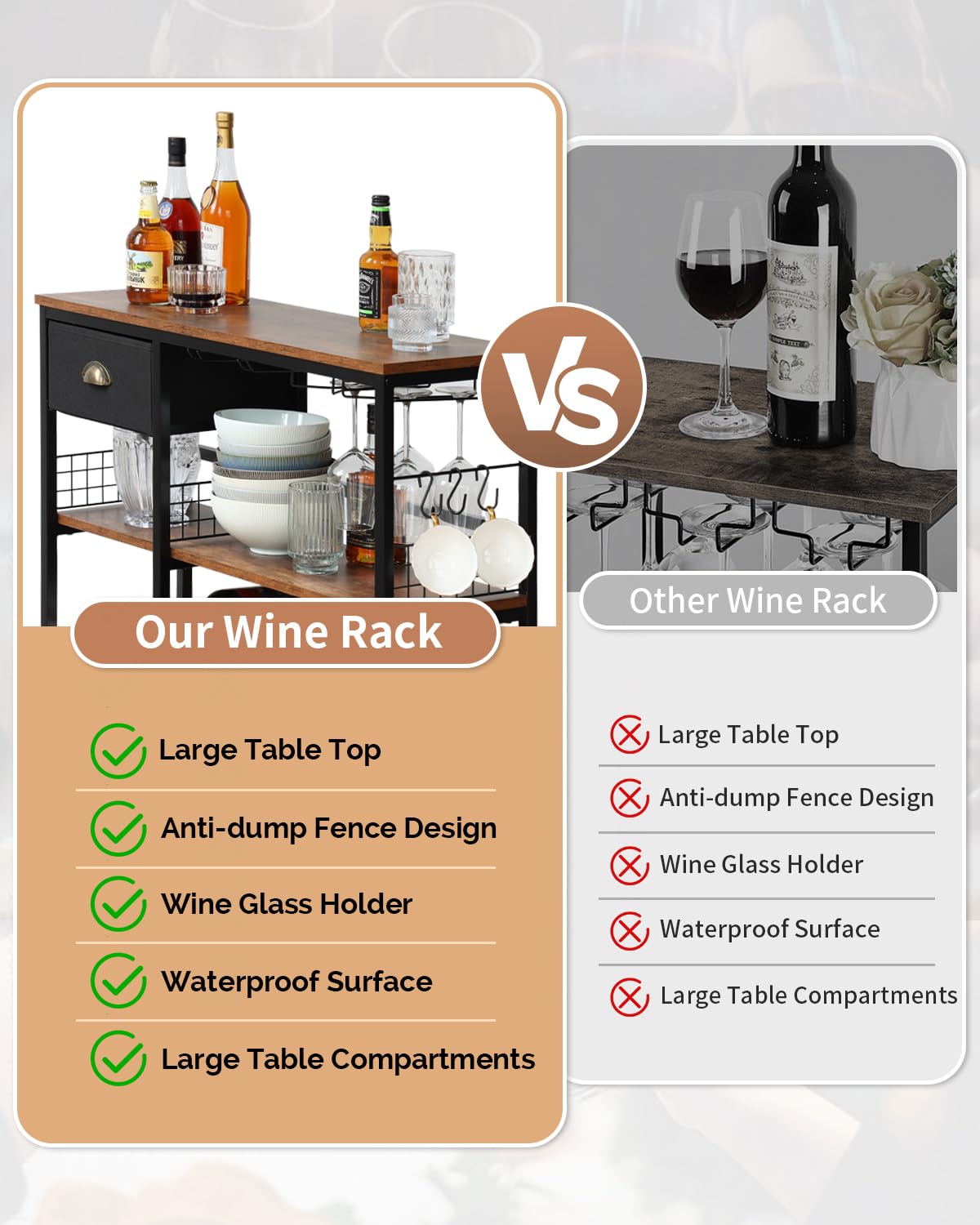 5-Tier Wood Wine Rack with Glass Holder