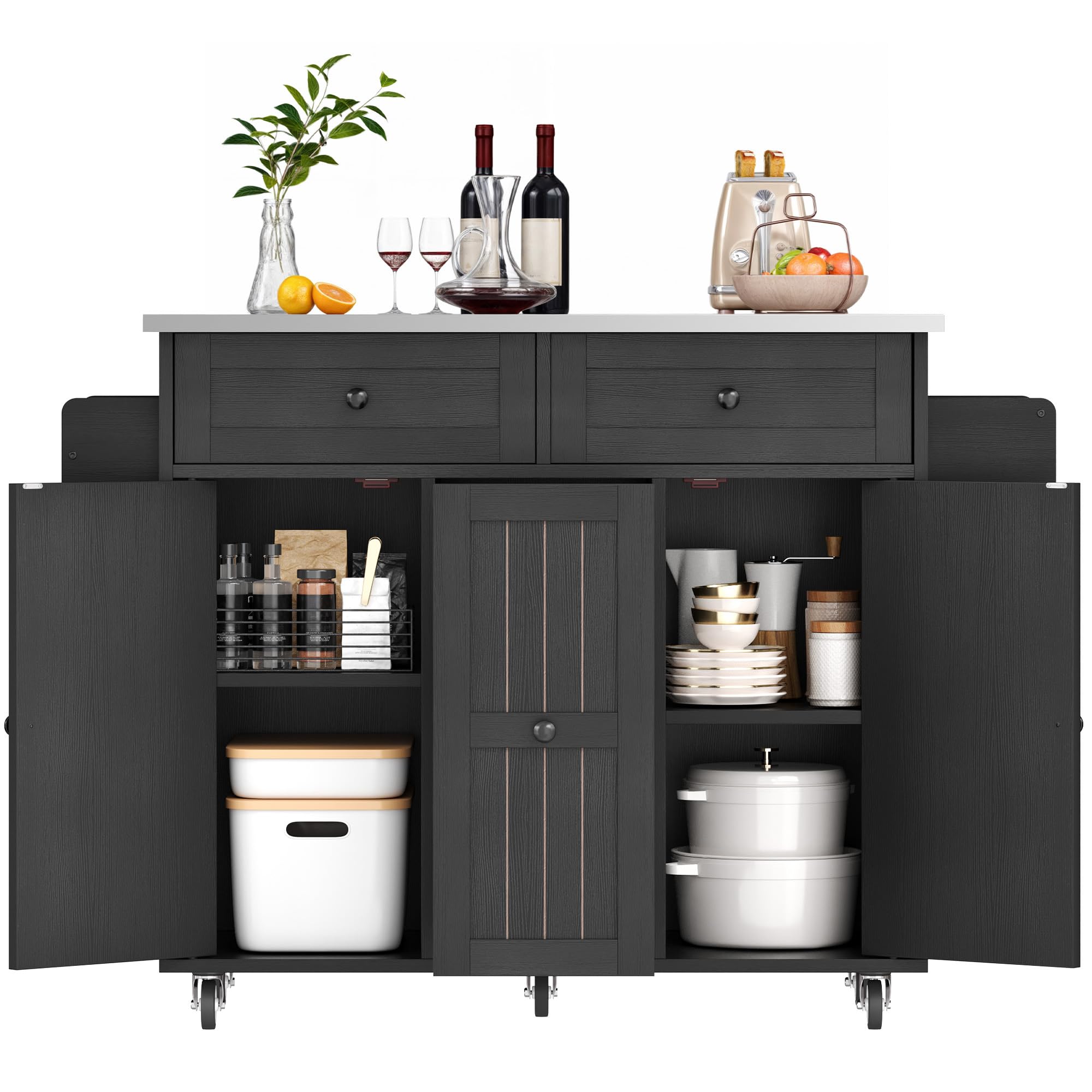 Kitchen Island Cart with Folding Drop Leaf