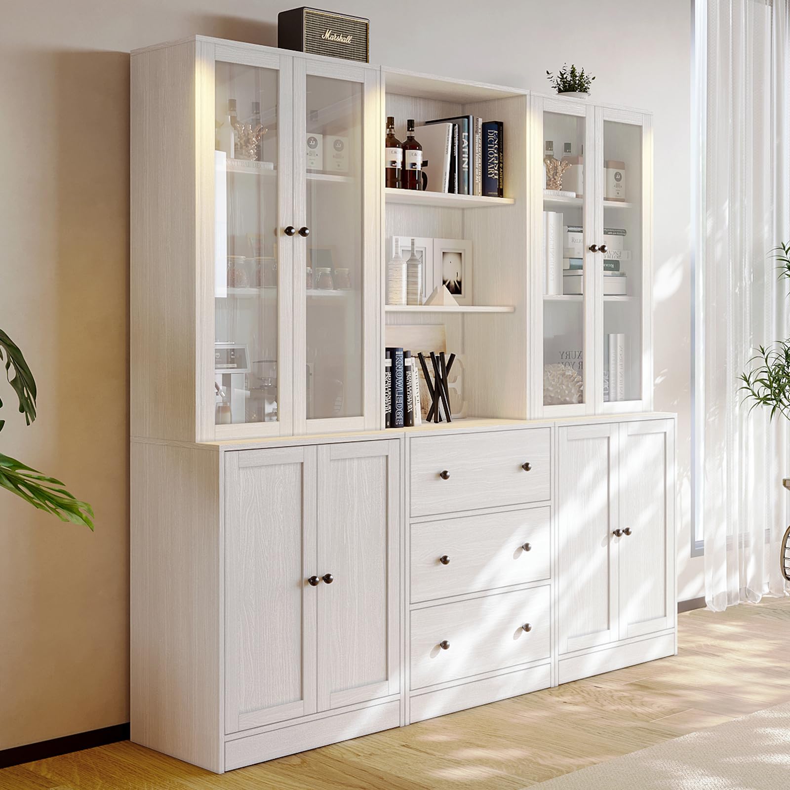 Storage Cabinet with Glass Doors and Drawers