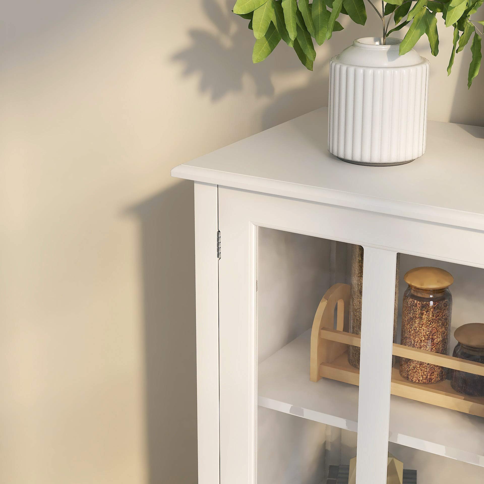 White Glass Door Buffet Cabinet with Drawer