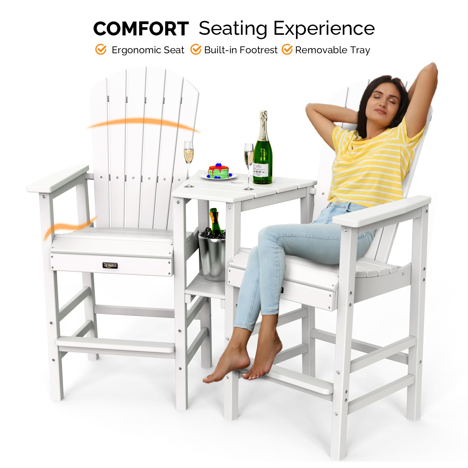 Tall Adirondack Chairs Set of 2 with Dual Trays