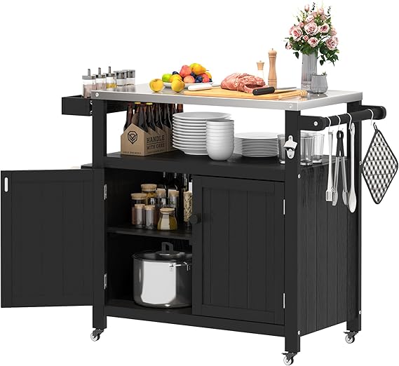 Weatherproof Outdoor Kitchen Island with Stainless Steel Top