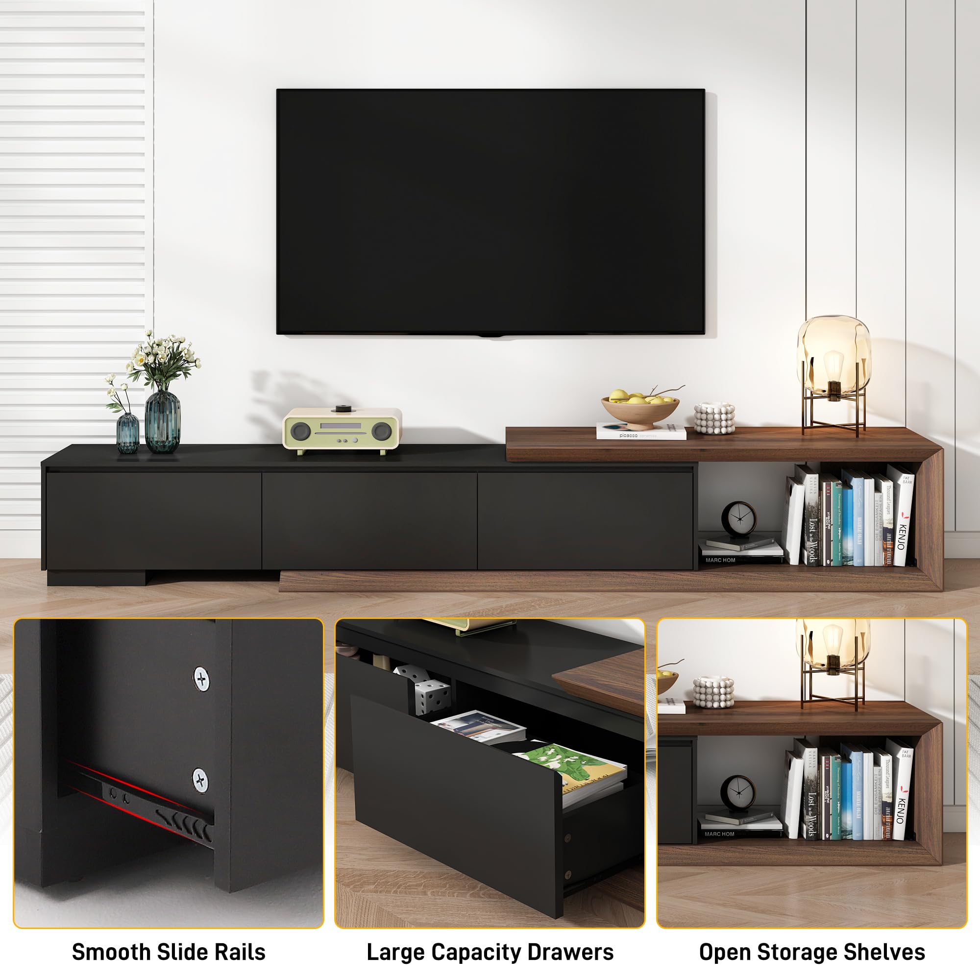 Extendable TV Stand with 3 Drawers