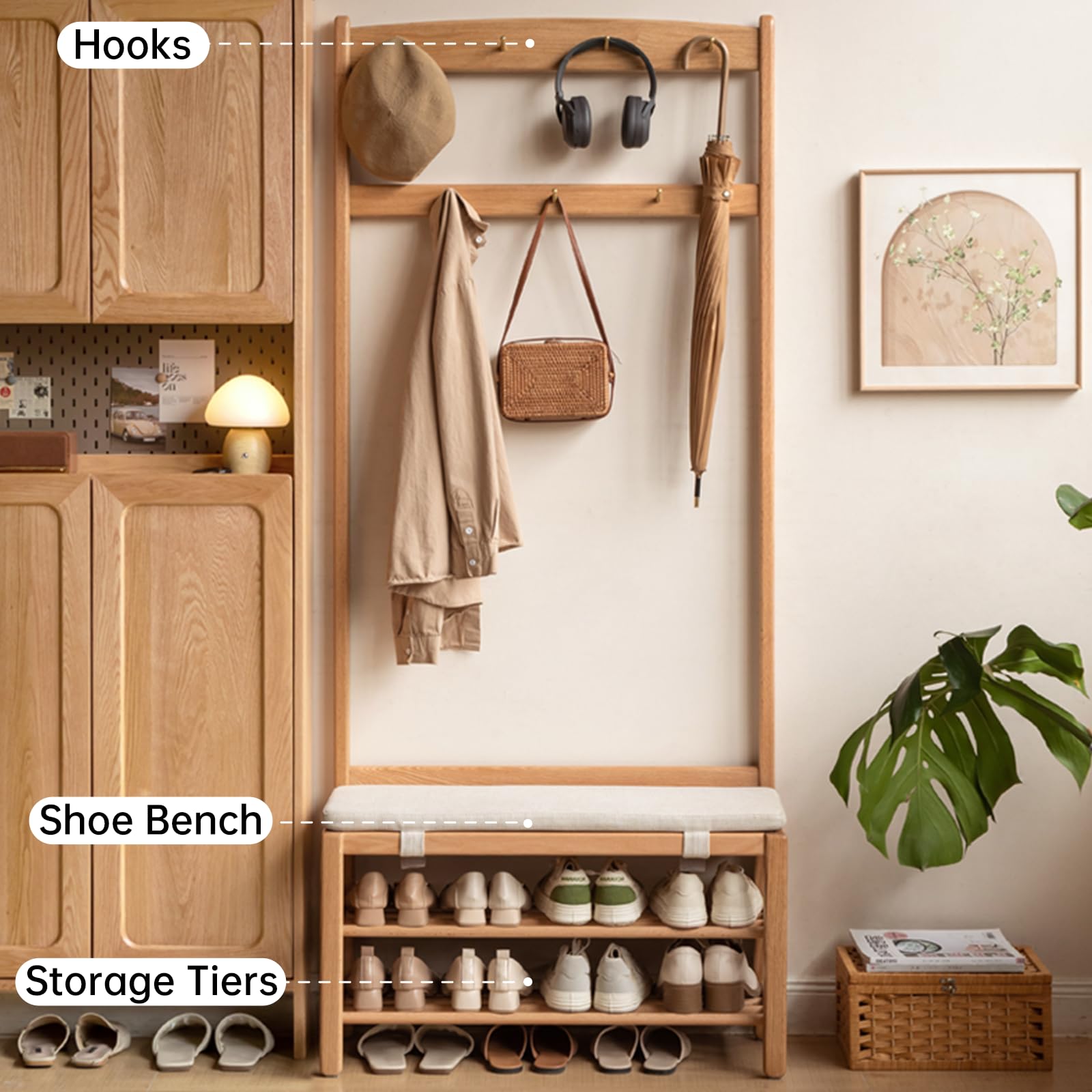 Oak Hall Tree with Shoe Bench