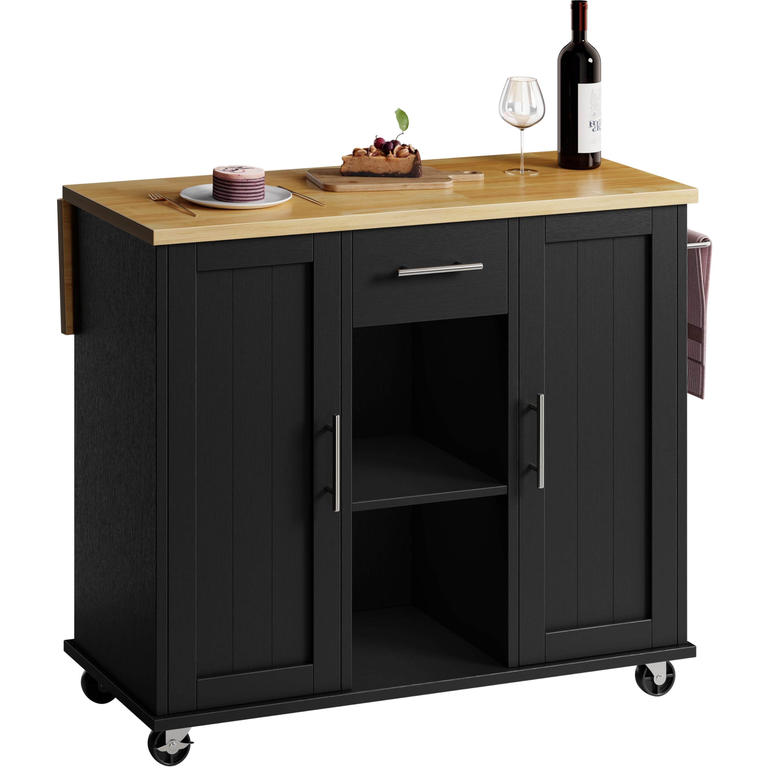 Rolling Kitchen Island Cart with Wheels and Drop Leaf