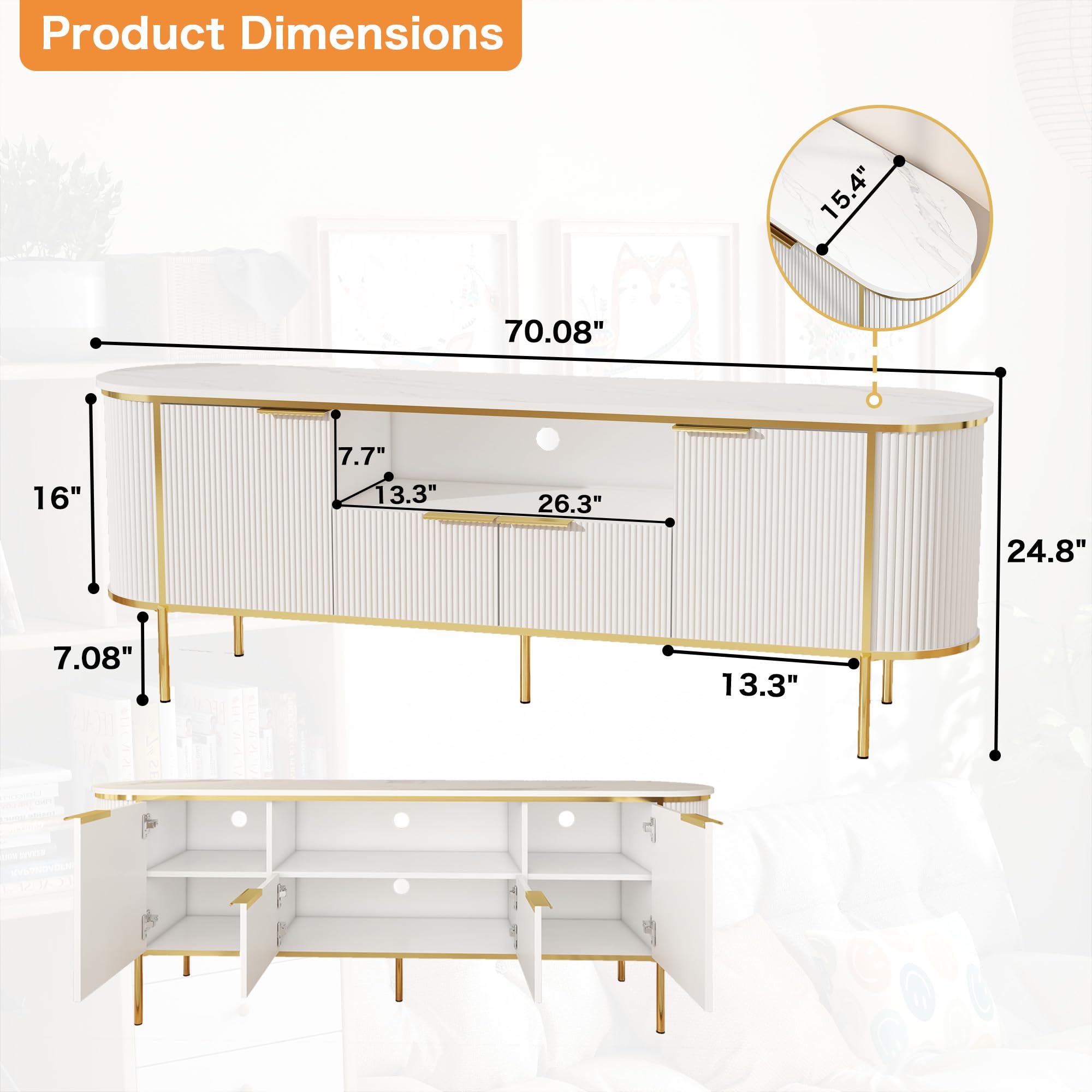 70 Inch TV Stand with Storage and Doors
