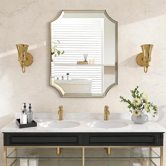 Wavy Bathroom Mirror 36x24 Inch Black Metal Frame