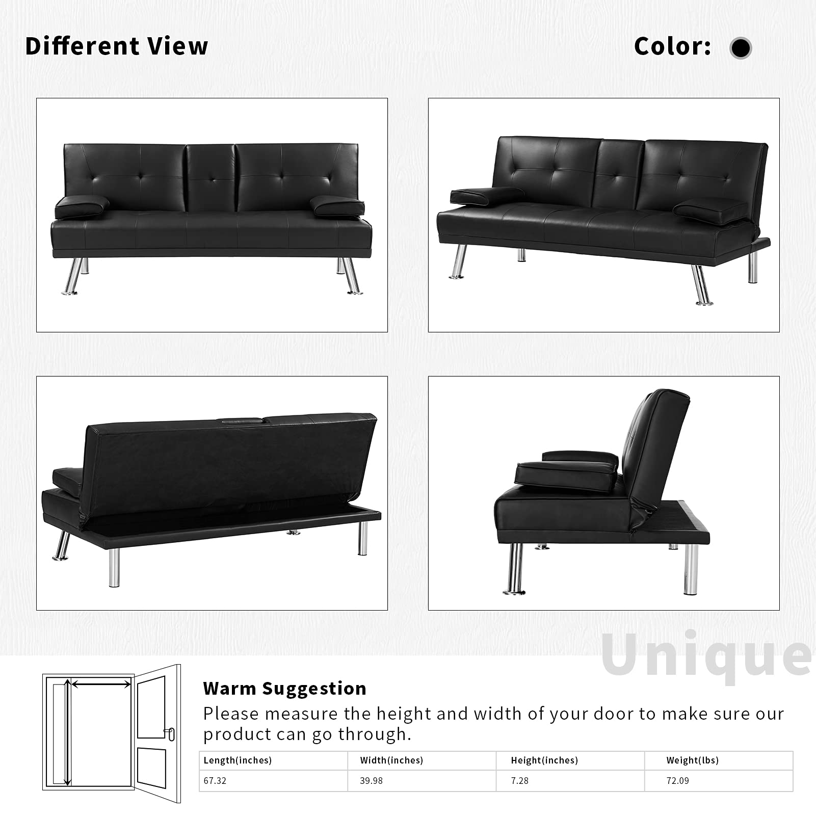 Convertible Futon Sofa Bed with Cup Holders