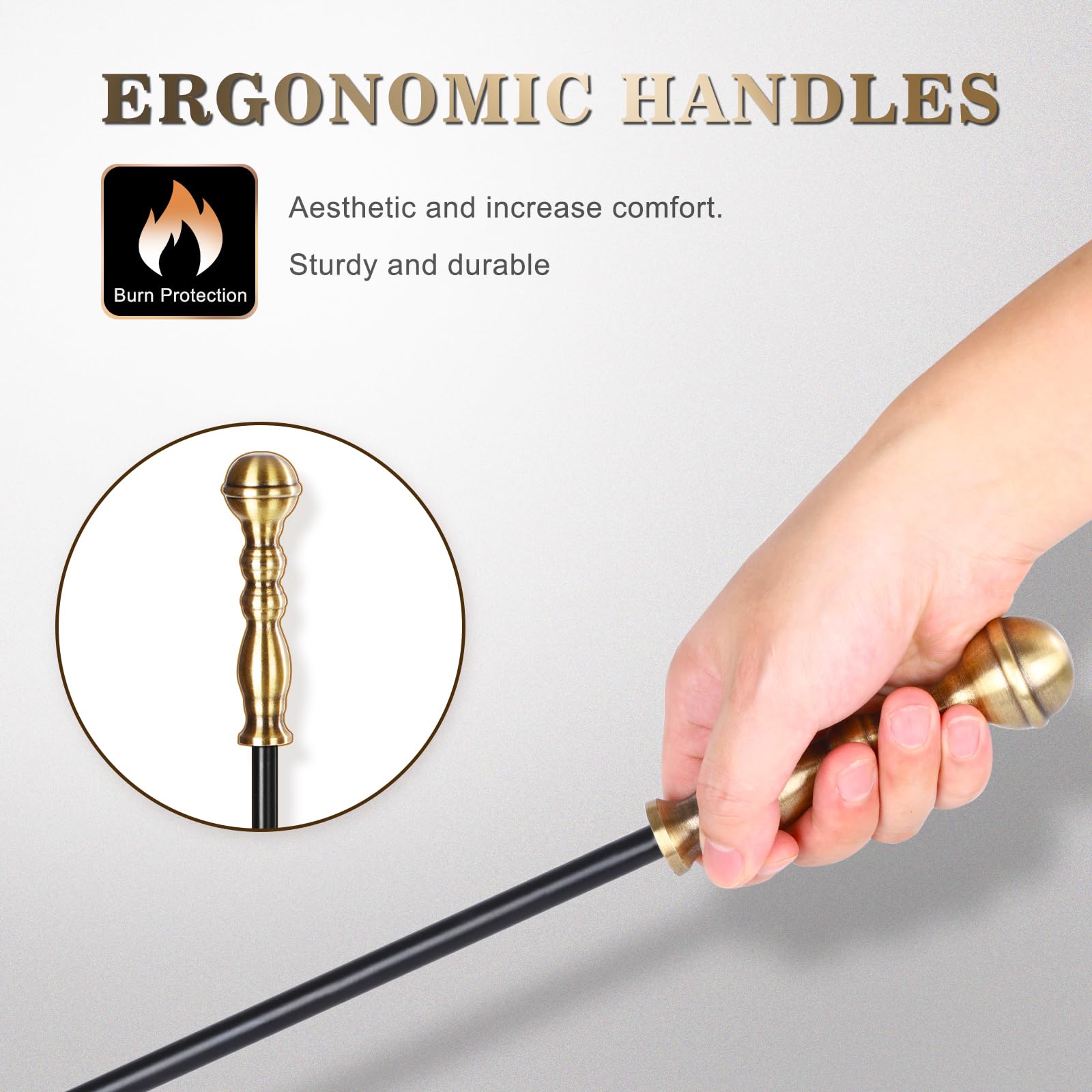 5-Piece Fireplace Tool Set with Brass Handles