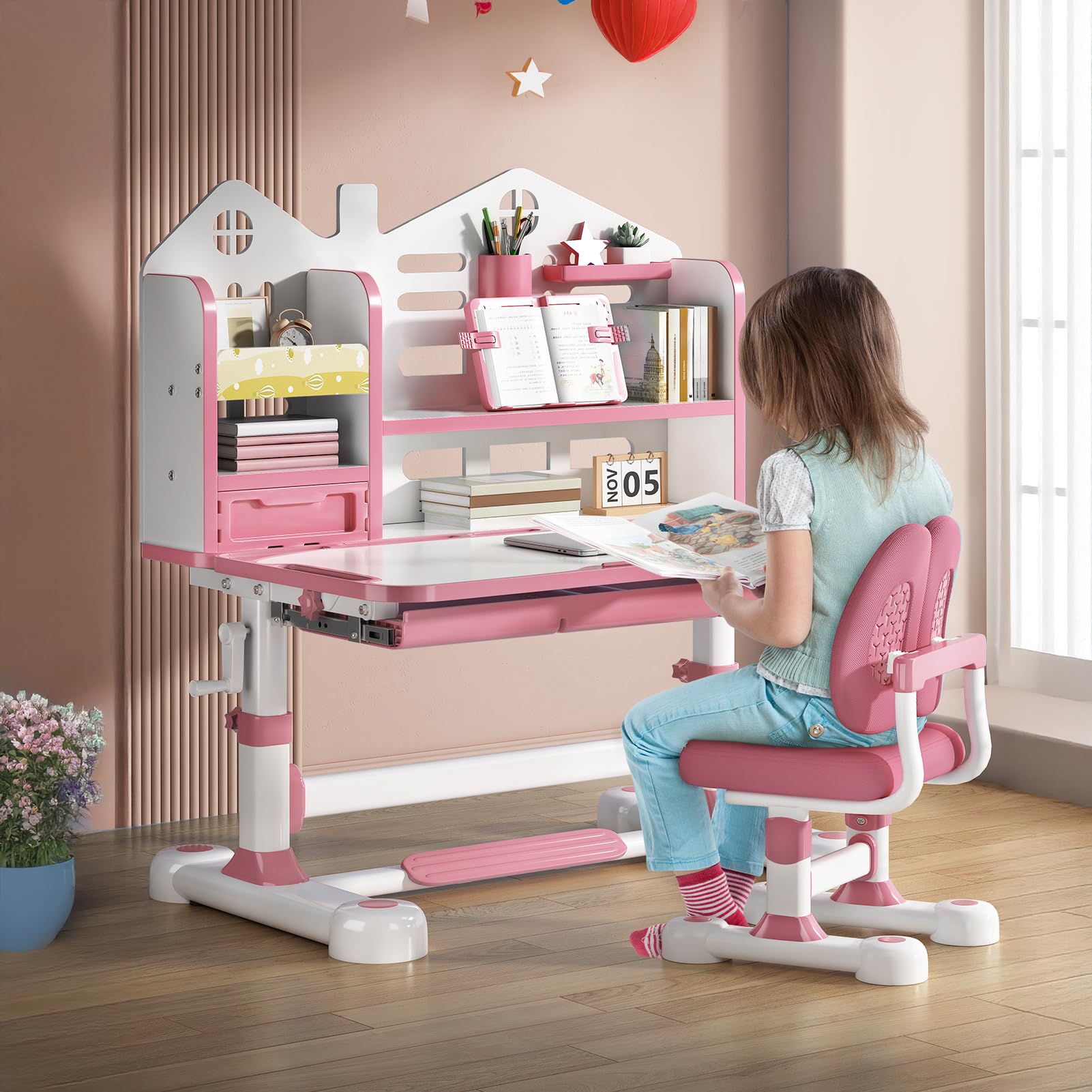 Height Adjustable Kids Desk and Chair Set
