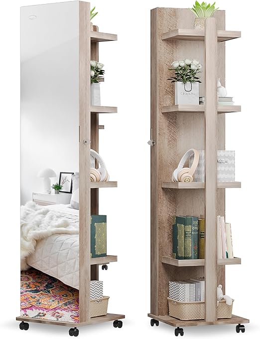 360° Rotating LED Jewelry Armoire with Full Length Mirror