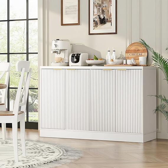 Fluted Buffet Sideboard Cabinet with Adjustable Shelves