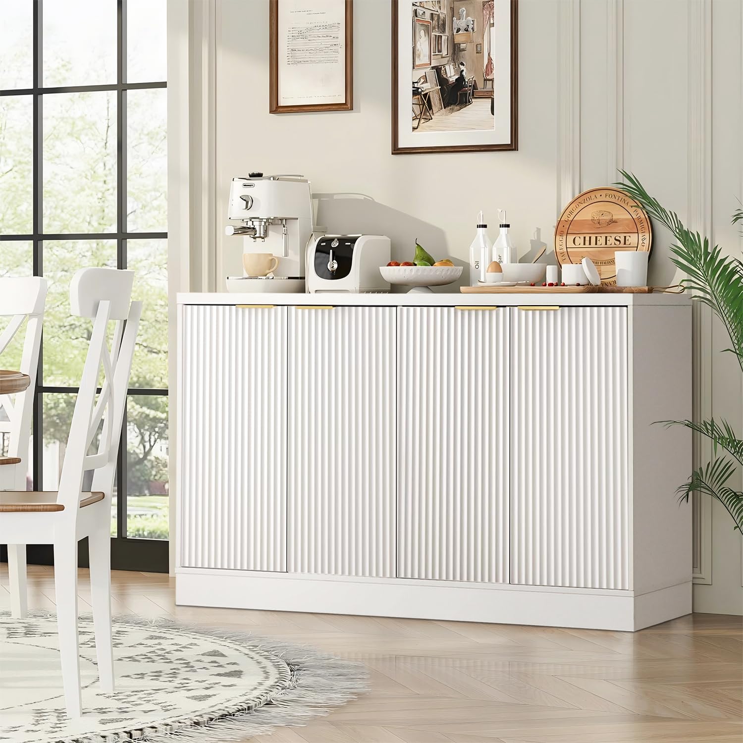Fluted Buffet Sideboard Cabinet with Adjustable Shelves