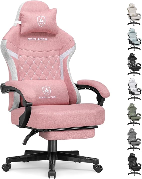Fabric Gaming Chair with Pocket Spring Cushion and Adjustable Recliner