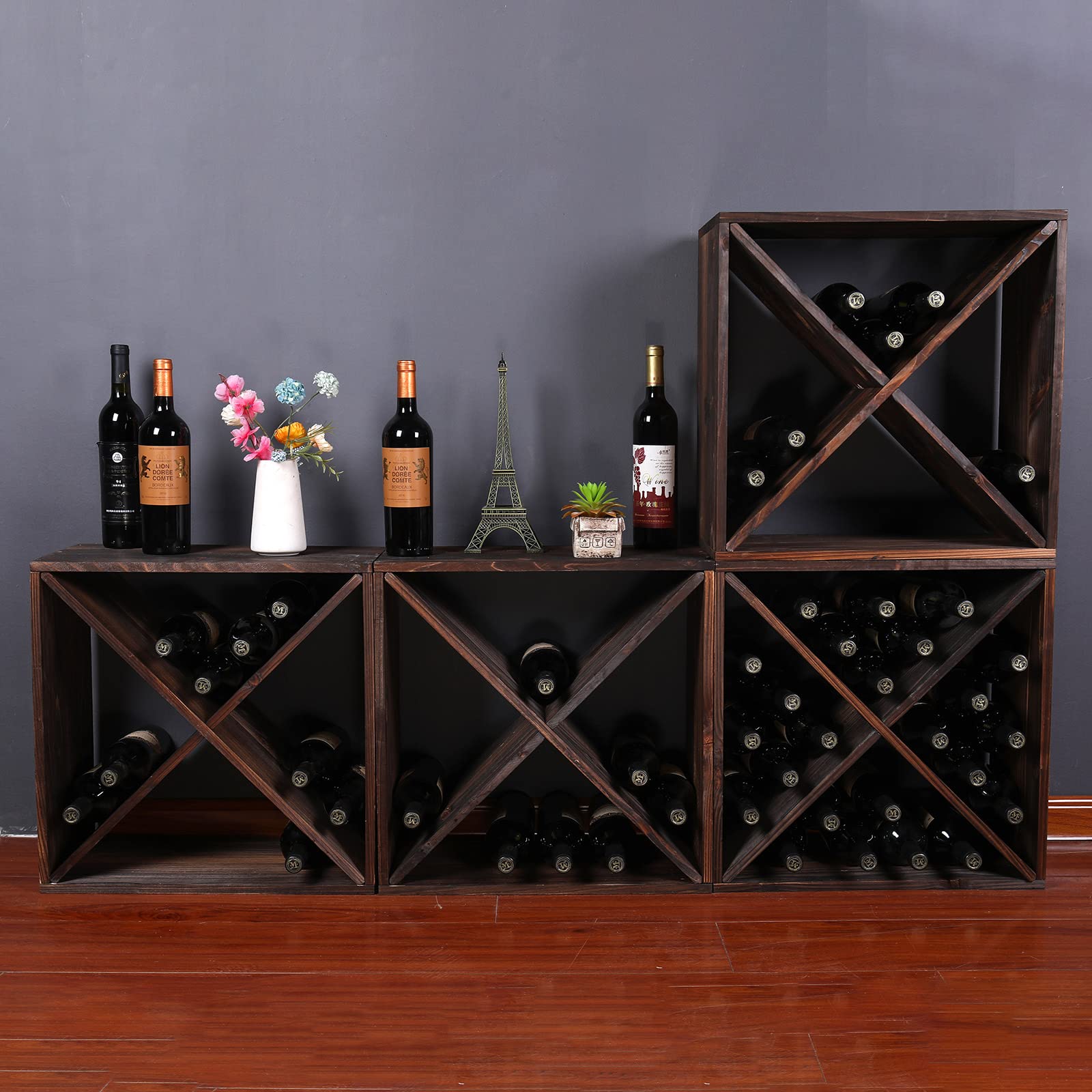 48-Bottle Wooden Wine Rack Countertop Storage