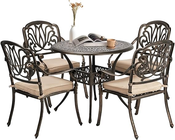 5-Piece Cast Aluminum Patio Dining Set with Cushions