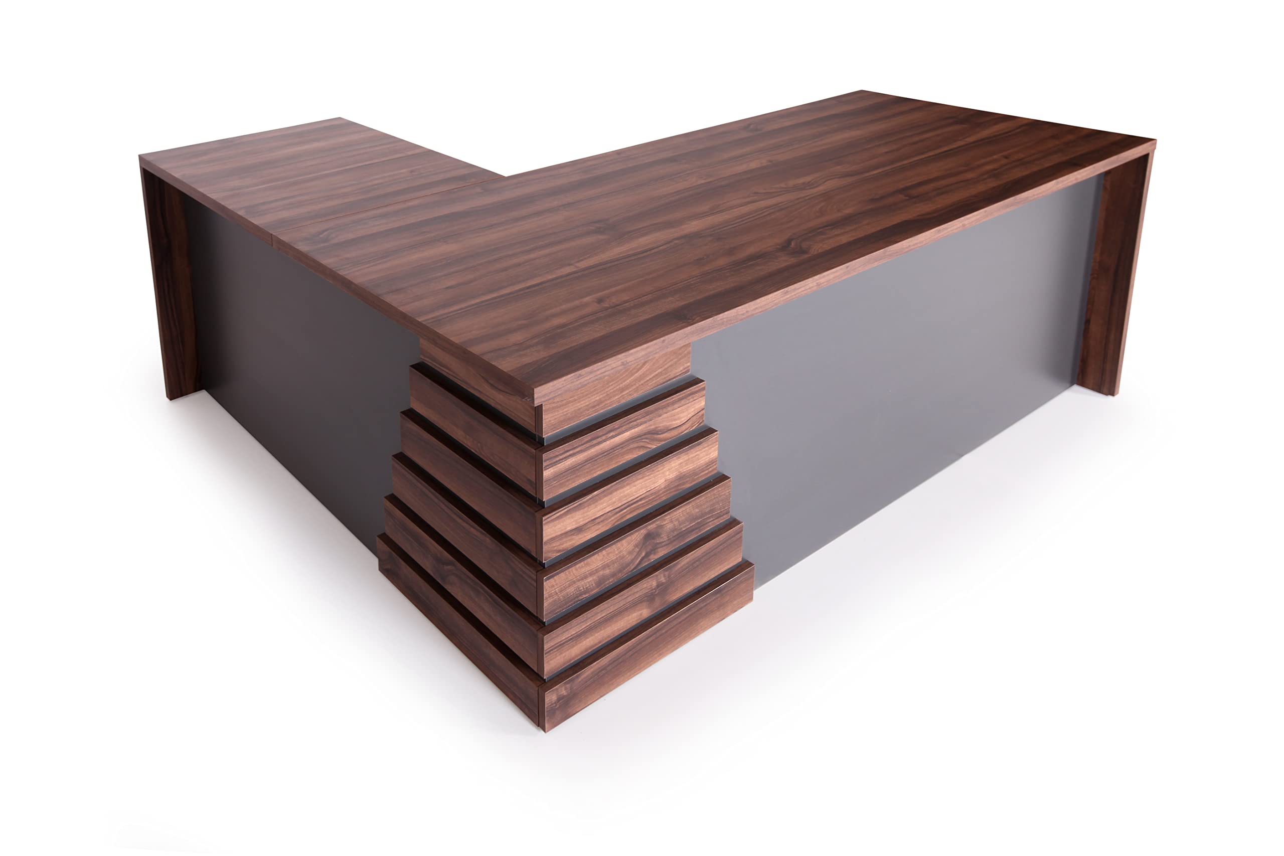 71" Executive L-Shaped Corner Desk Set with File Cabinet and Coffee Table