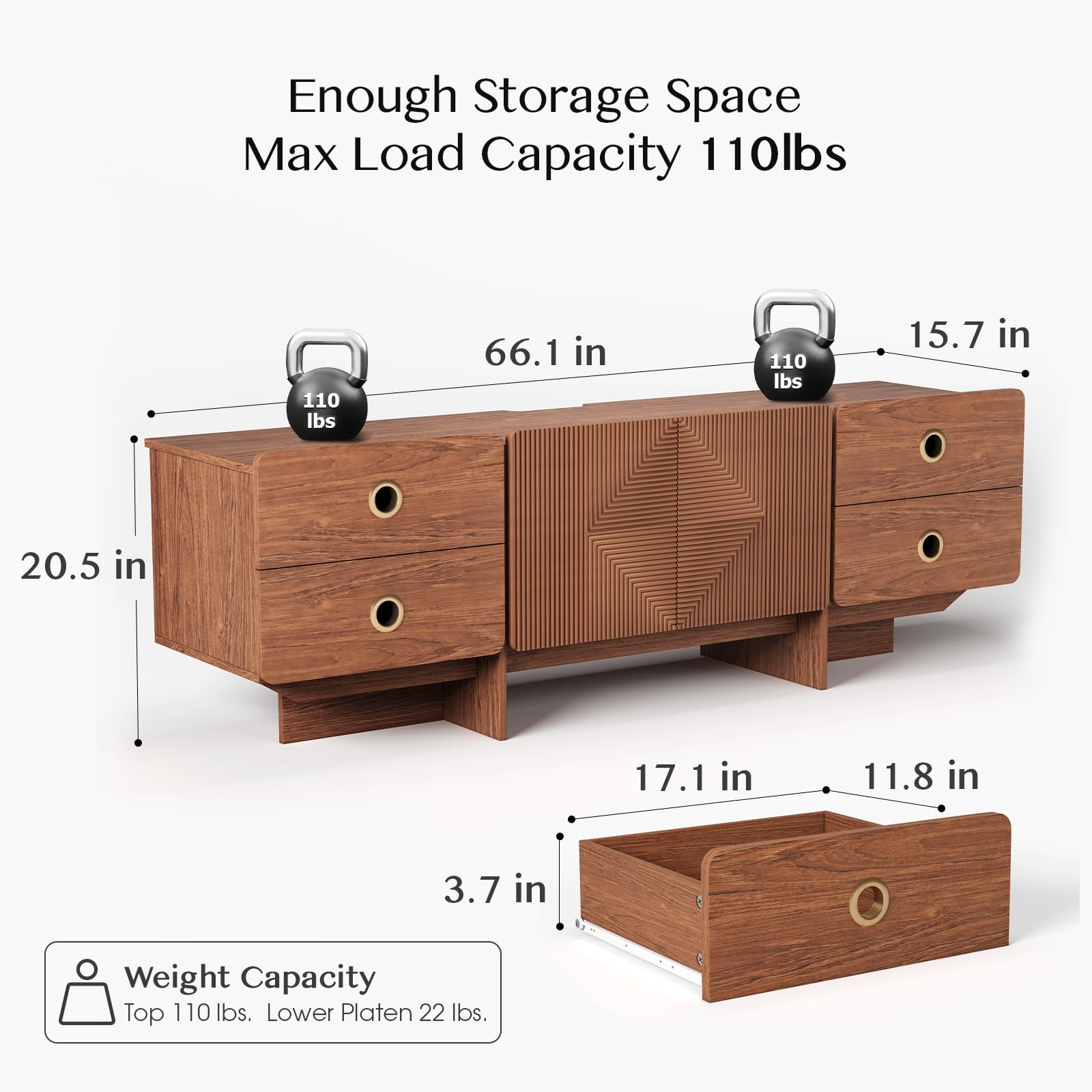 66" Fluted TV Stand with Storage