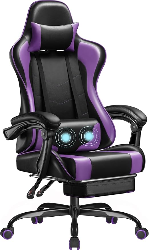 Ergonomic Gaming Chair with Footrest and Massage Lumbar Support