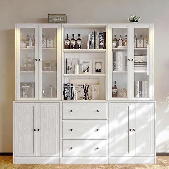 Storage Cabinet with Glass Doors and Drawers