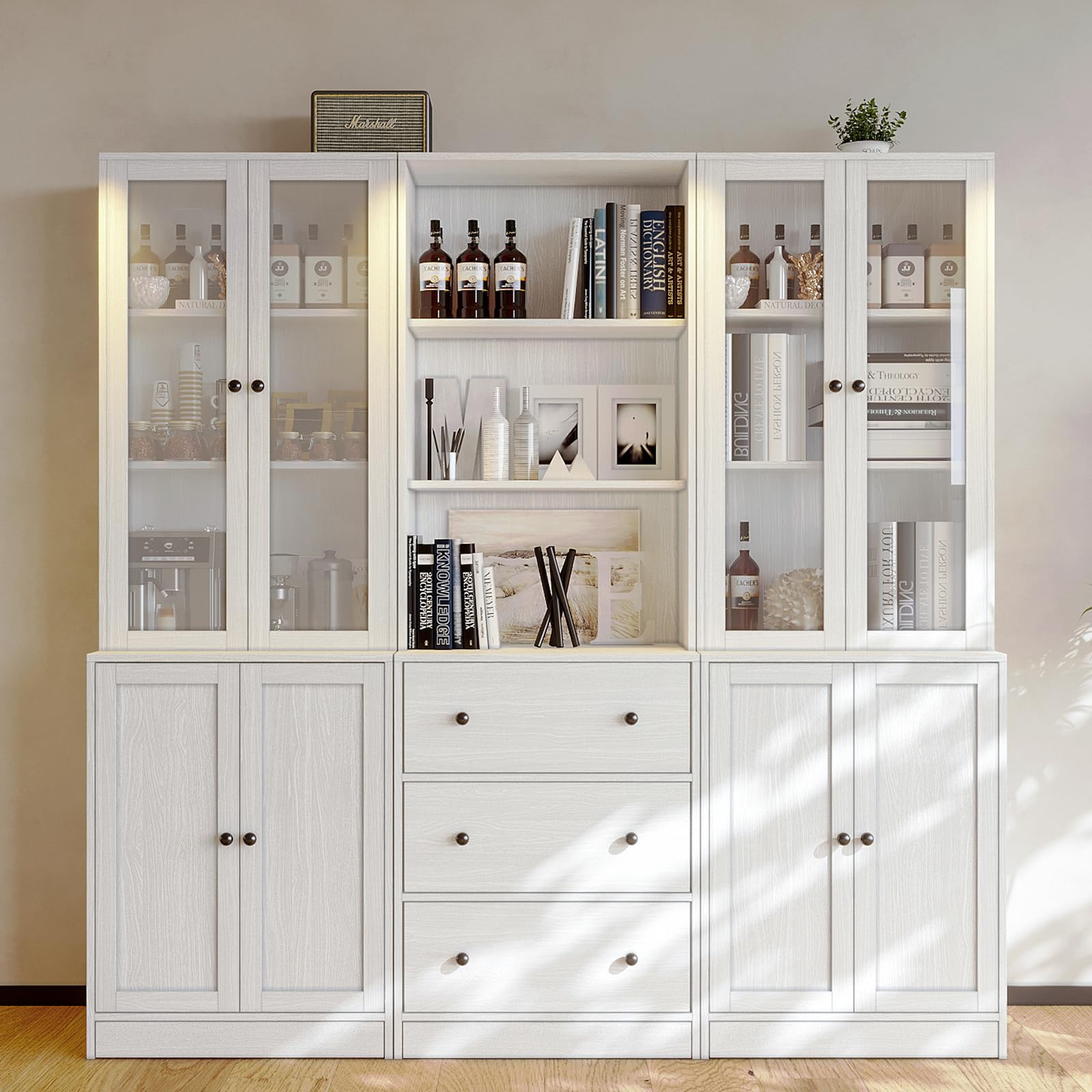 Storage Cabinet with Glass Doors and Drawers