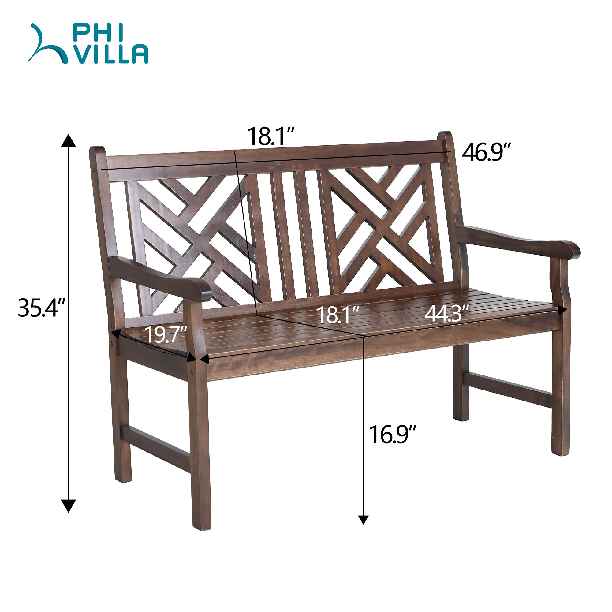 Acacia Wood Outdoor Garden Bench with Curved Backrest