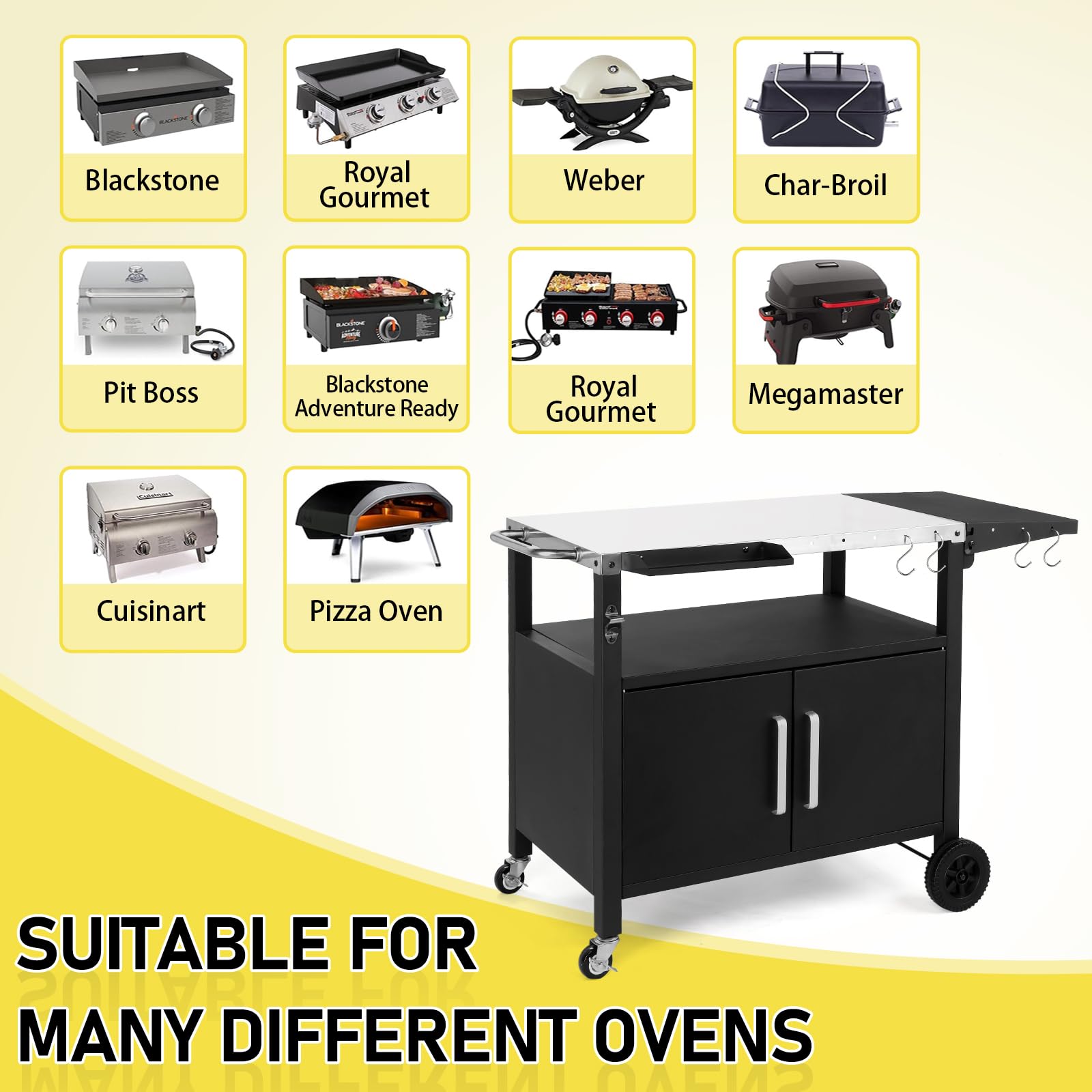 Outdoor Grill Cart with Storage and Foldable Top