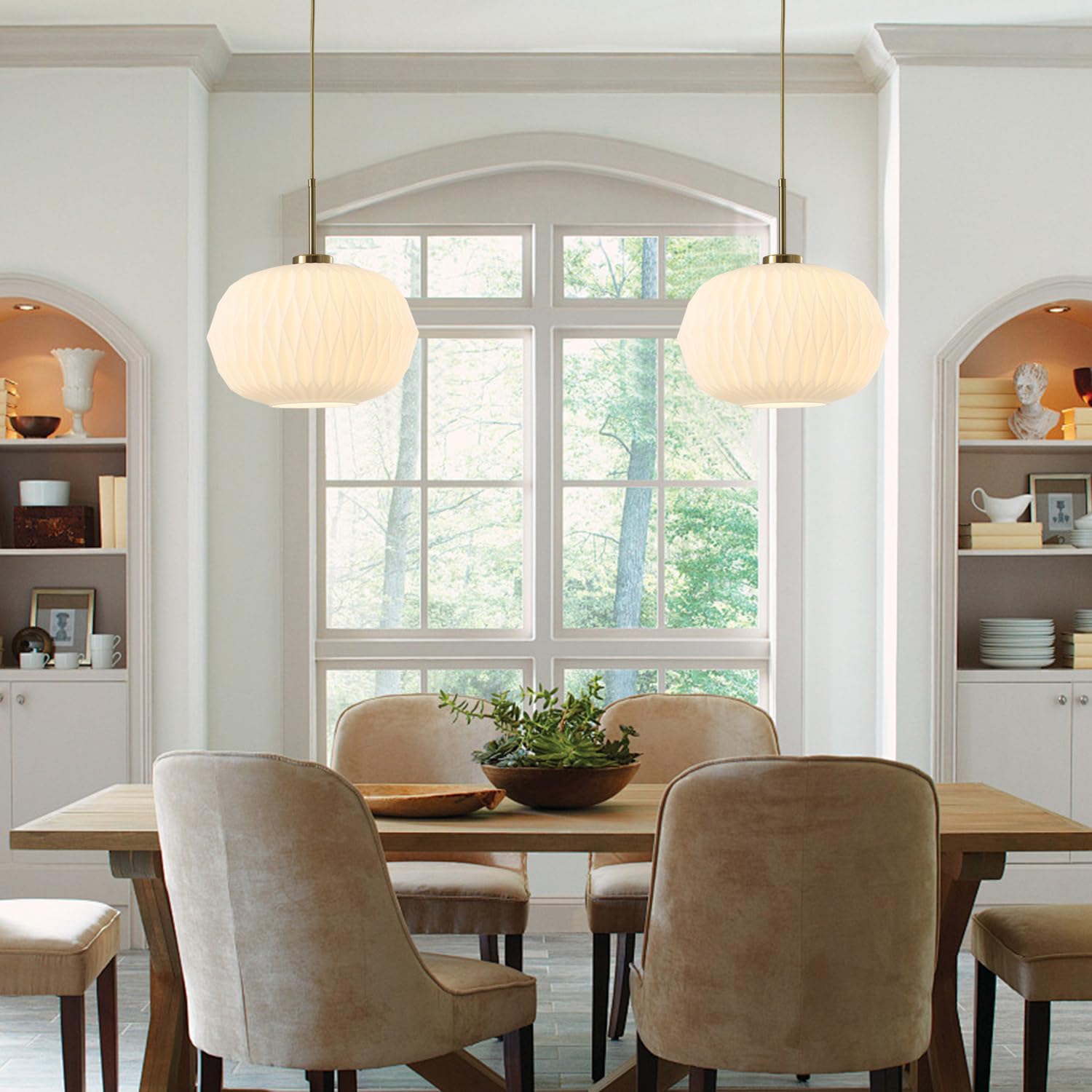 12-Inch Gold Pendant Light with Ribbed Glass Globe