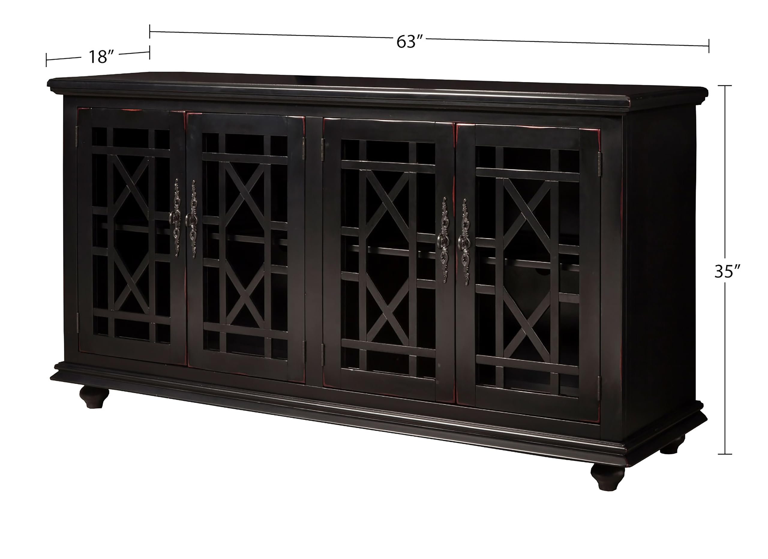 Antique Black Wood TV Stand with Storage and Charging Ports