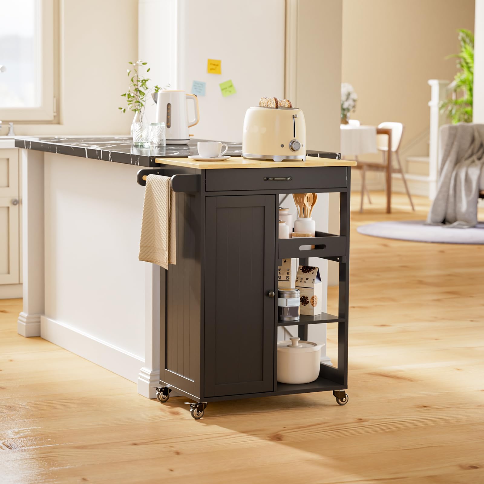 Kitchen Island Cart with Solid Wood Top