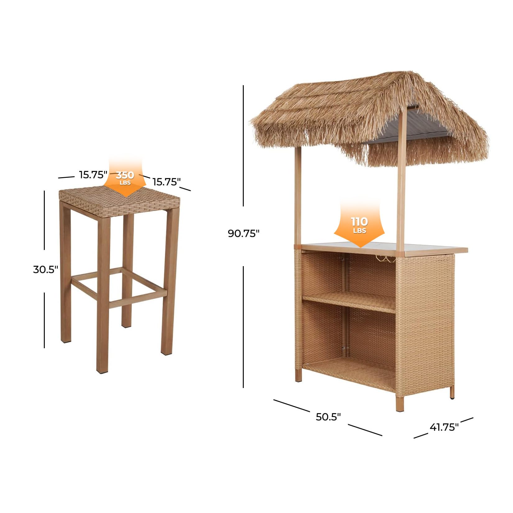 Outdoor Tiki Bar Set with 2 Stools