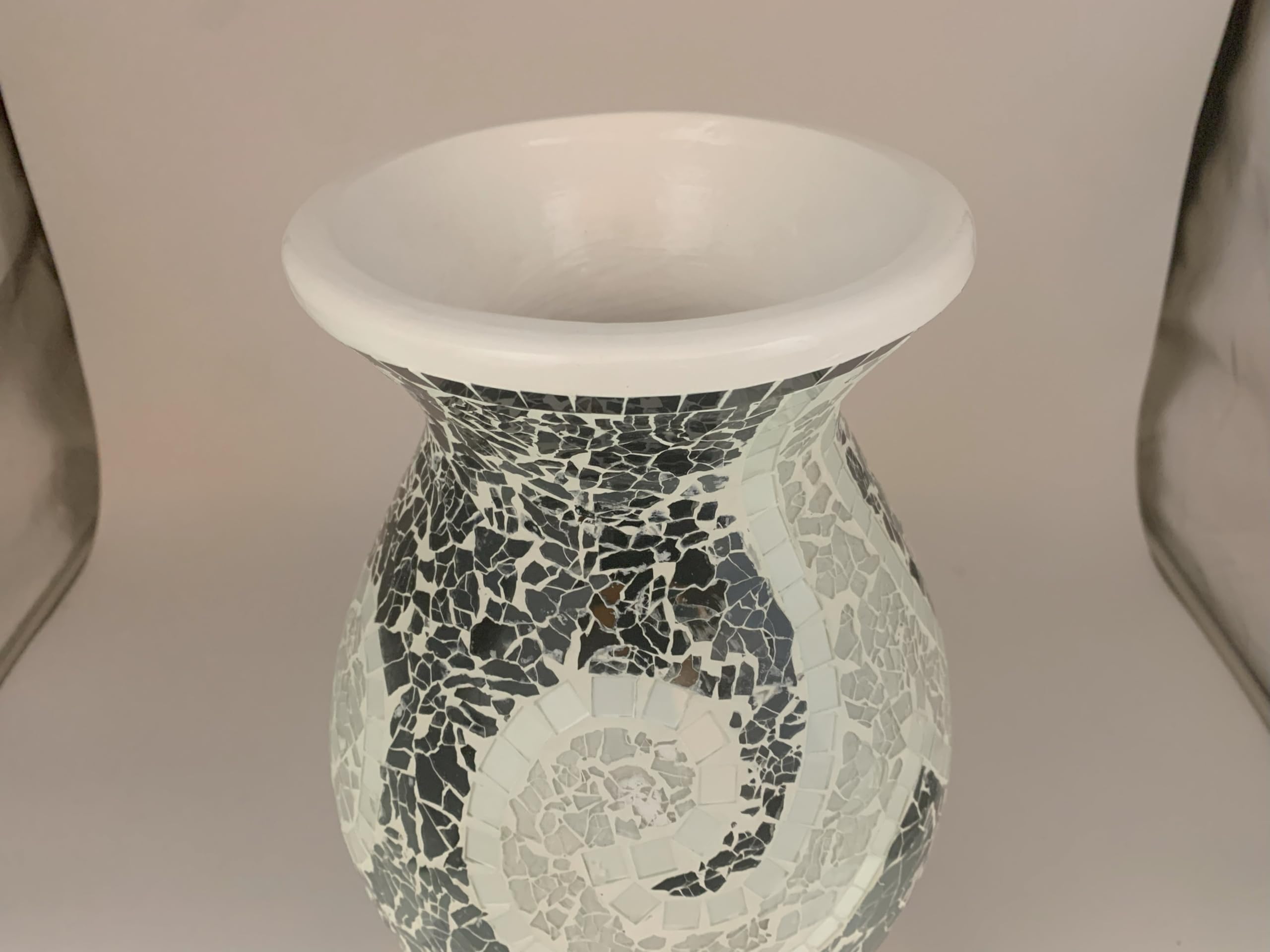 18 Inch Mosaic Floor Vase - Black and White Terracotta Cylinder