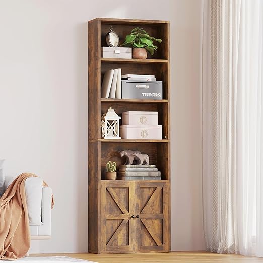 6-Tier Bookshelf with Cabinet Doors