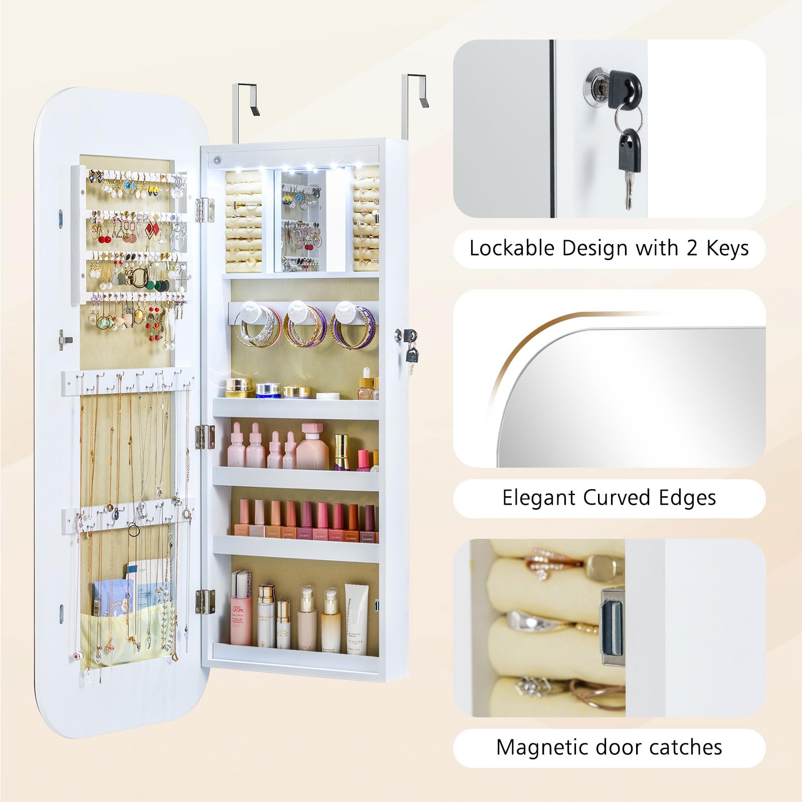 Wall Mounted Jewelry Armoire with Full Length Mirror