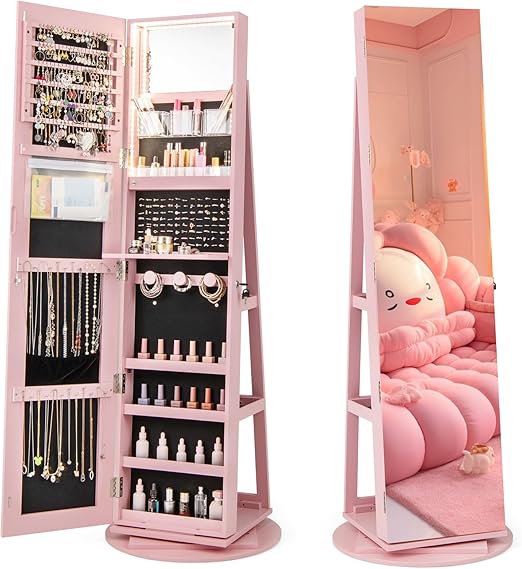 360° Swivel Jewelry Armoire with Full Length Mirror