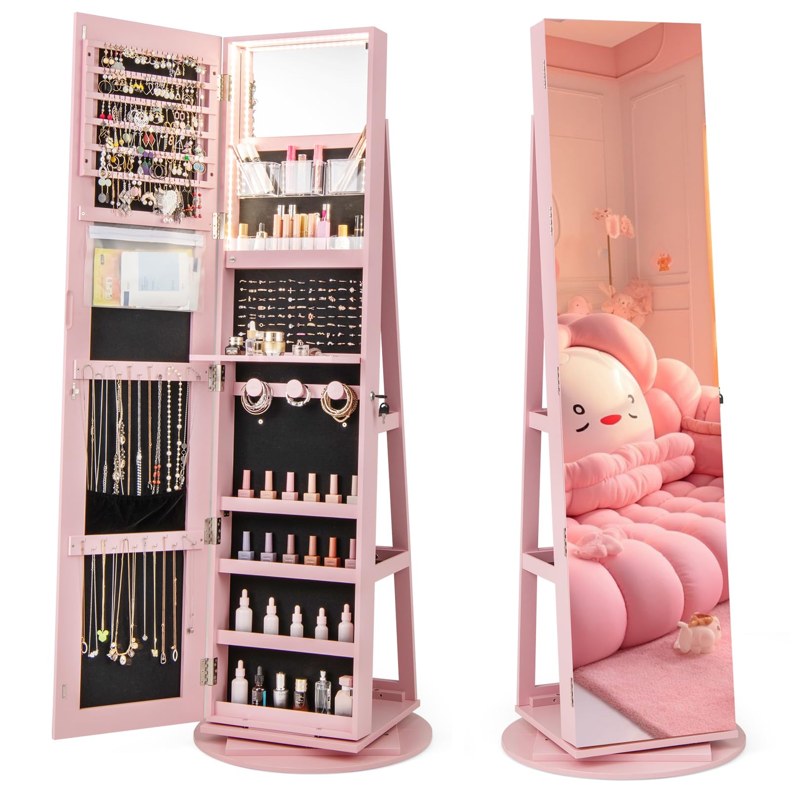 360° Swivel Jewelry Armoire with Full Length Mirror