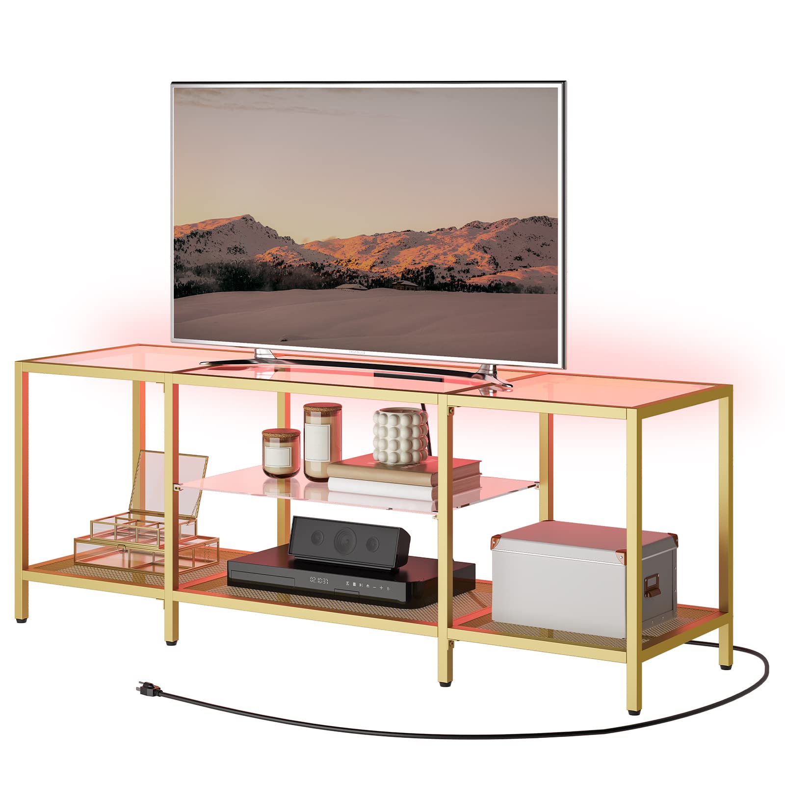 55 Inch Glass TV Stand with LED Lights