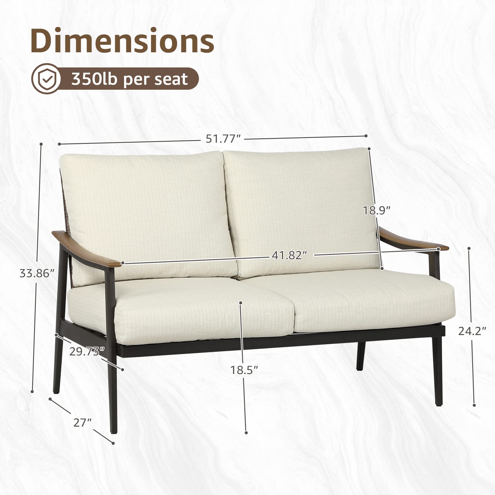 Patio Loveseat Sofa with Wicker Backrest and Cushion