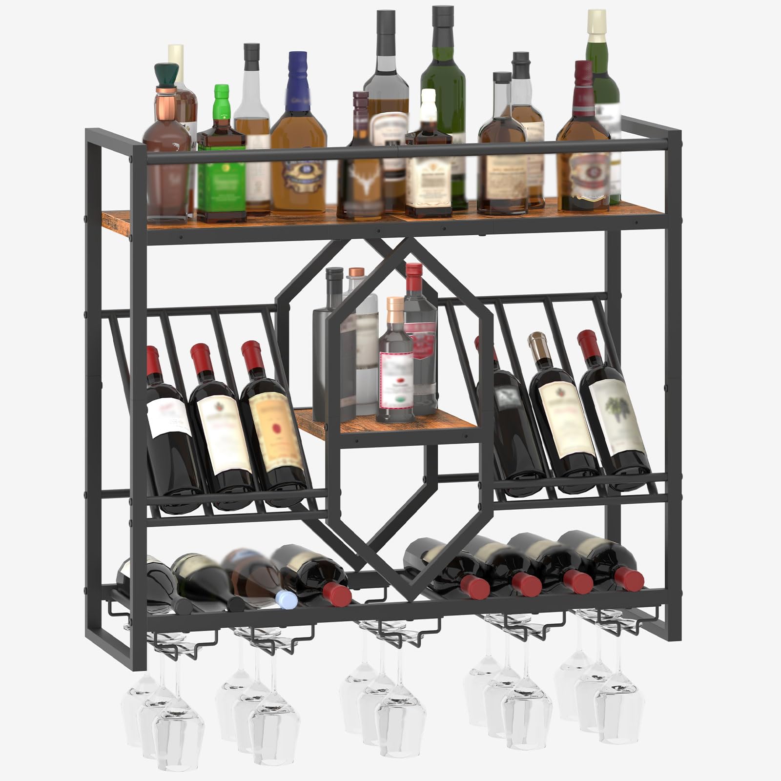 Wall Mounted Wine Rack with LED Light