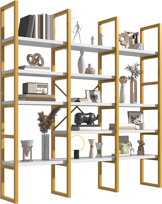Gold Bookshelf 5 Tiers Geometric Bookcase