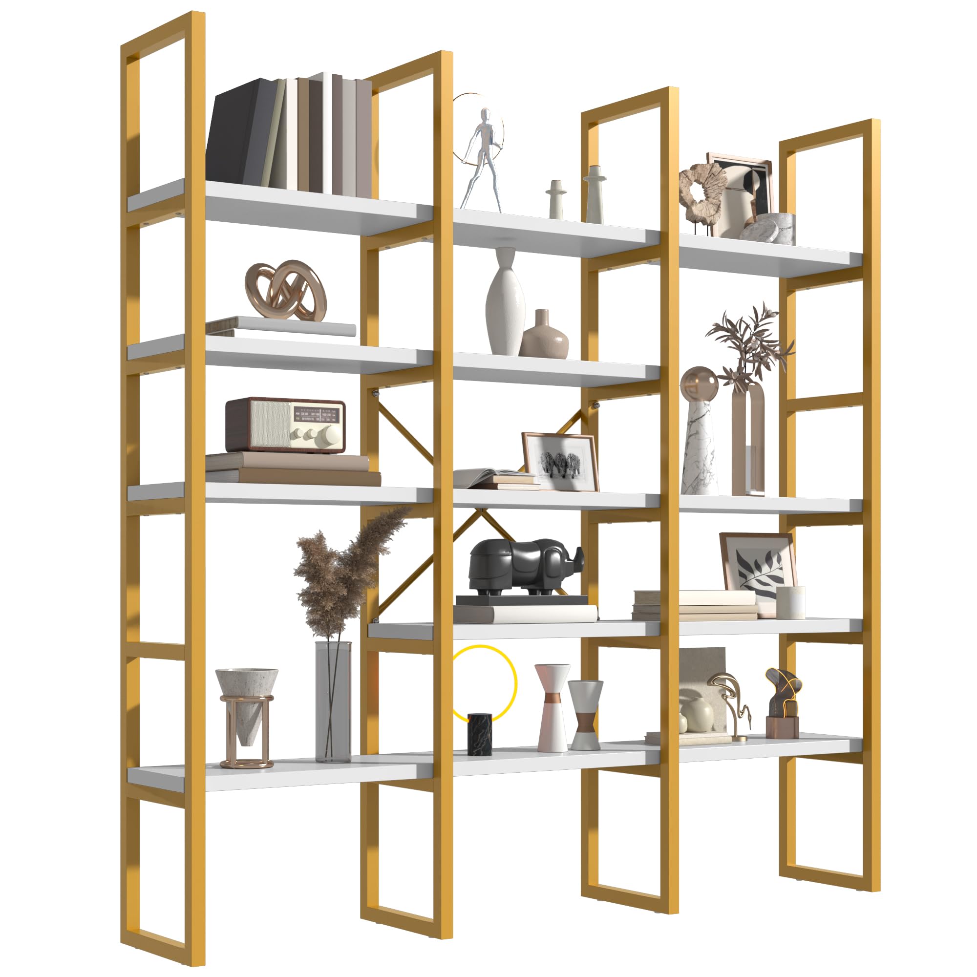 Gold Bookshelf 5 Tiers Geometric Bookcase