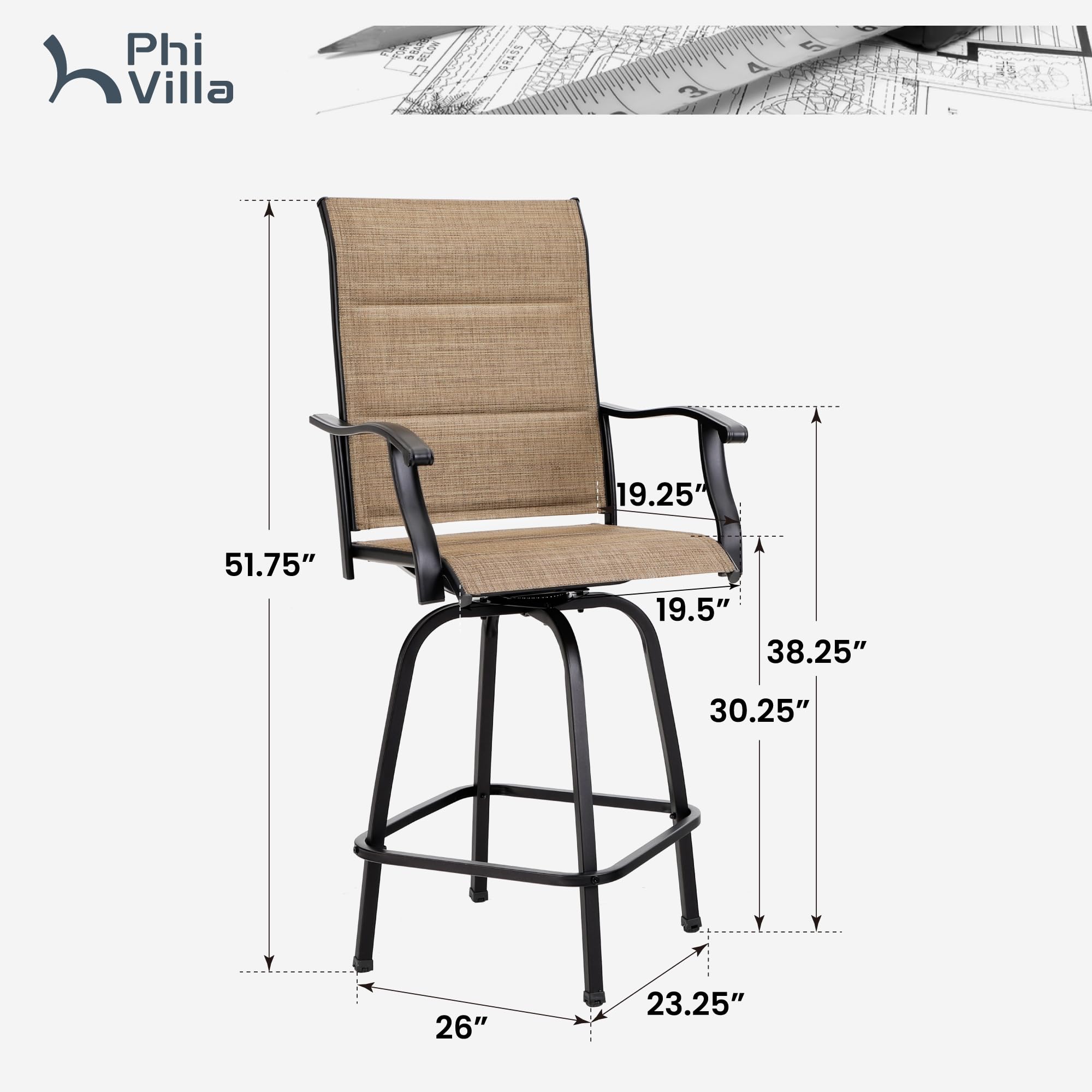 Swivel Bar Stools Set of 4 with Backrest and Armrest