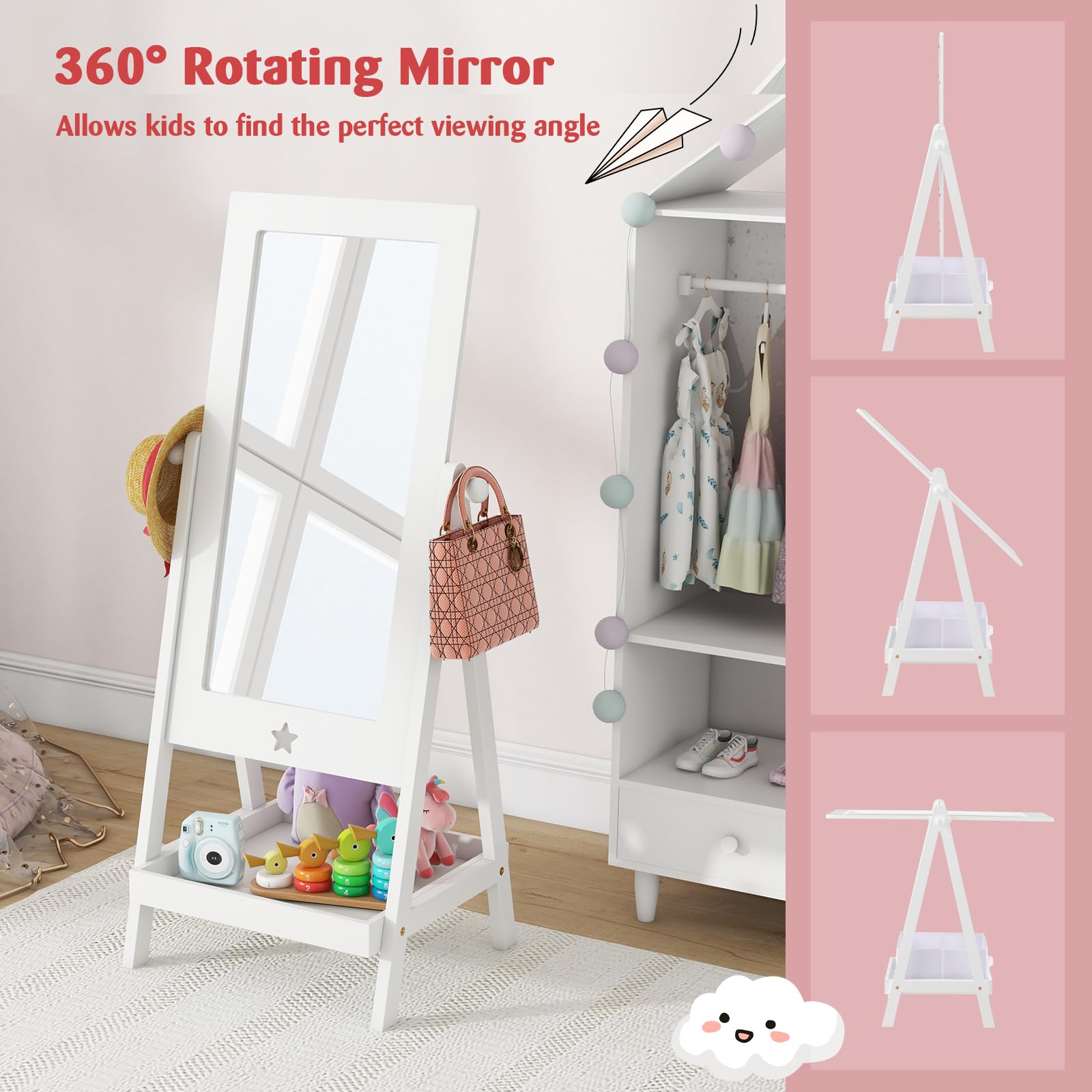 Kids Standing Mirror with Storage