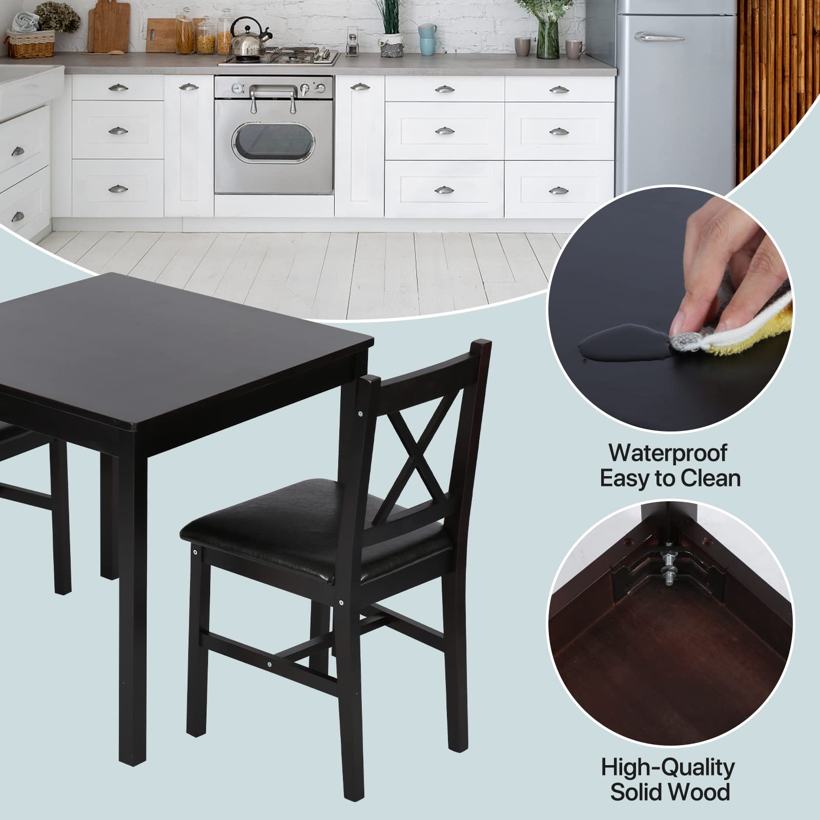 3-Piece Dining Table Set with 2 Chairs