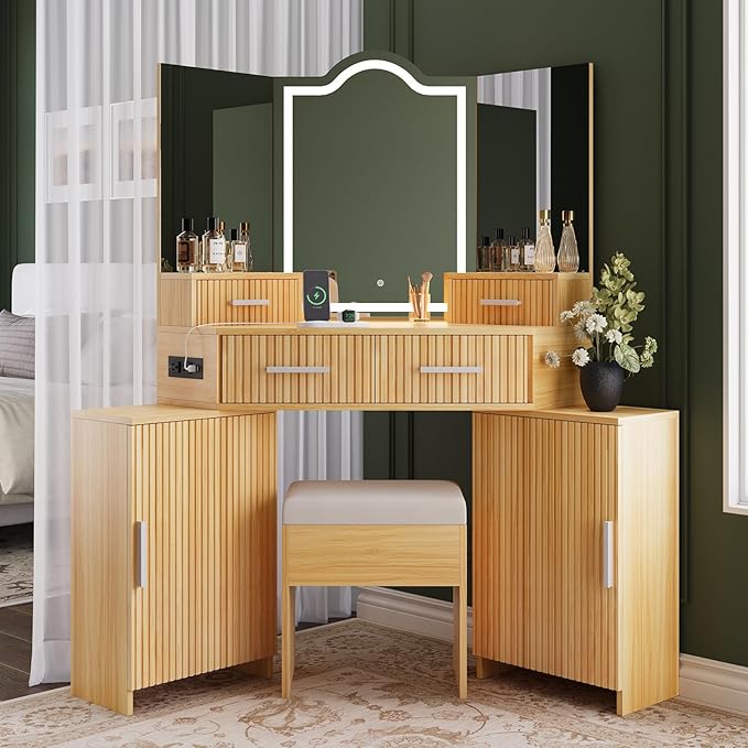 3-in-1 Vanity Table with Flip Mirror and Lights