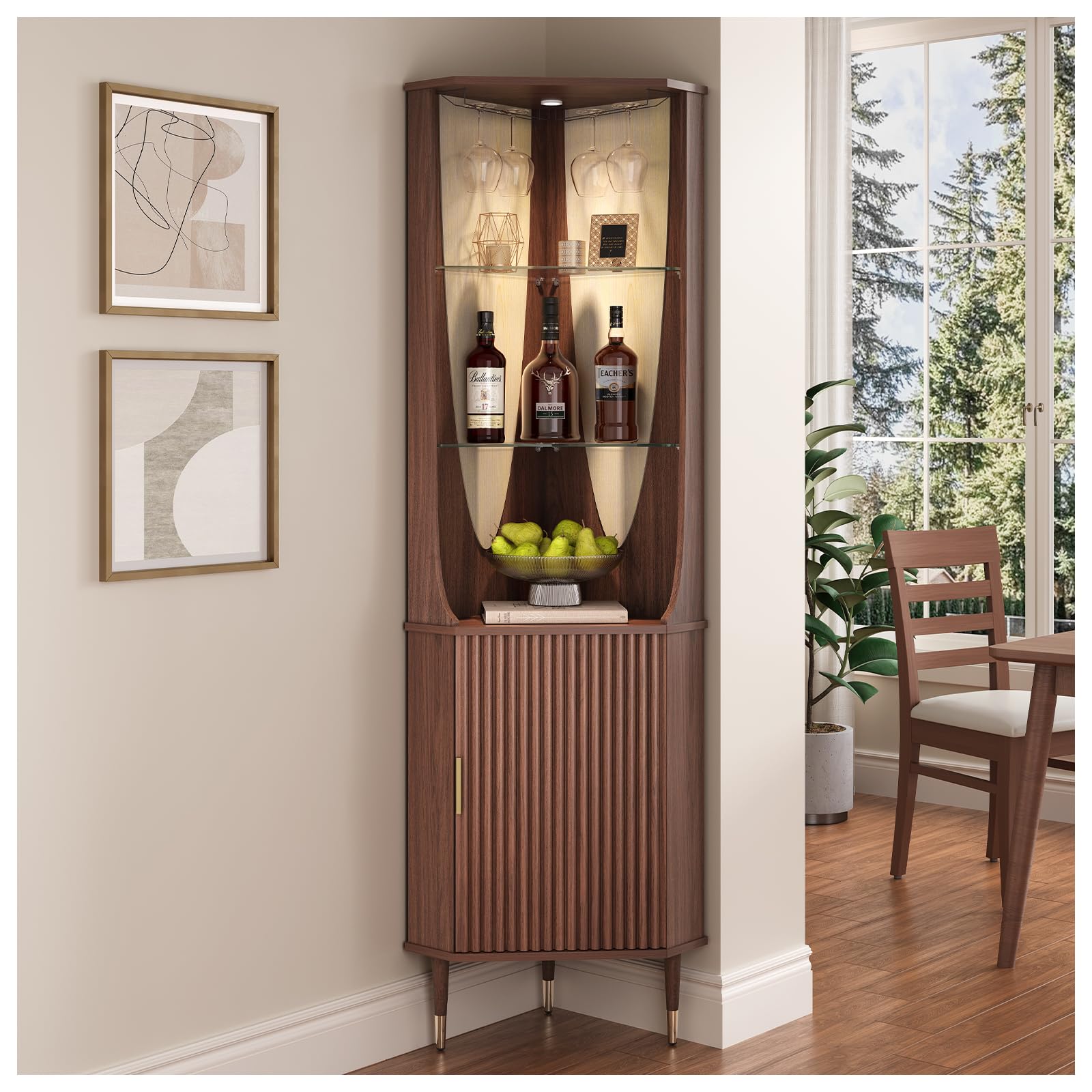 70" Tall Corner Bar Cabinet with Lighting